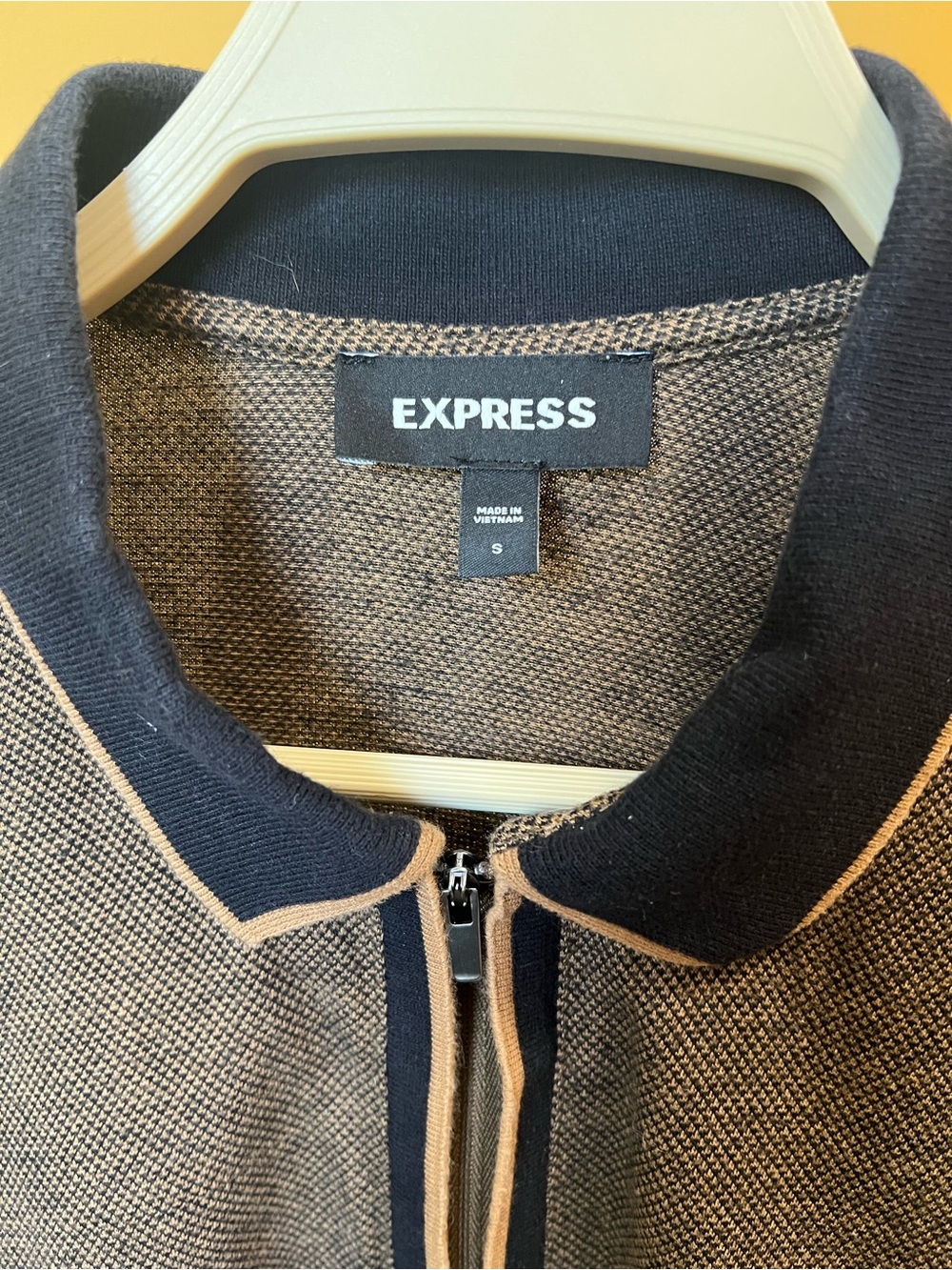 Express Men’s Brown Zip-Up polo shirt with Black Collar
